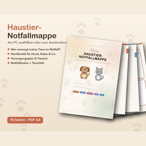 Haustier-Notfallmappe – Vorschau der Vorlage